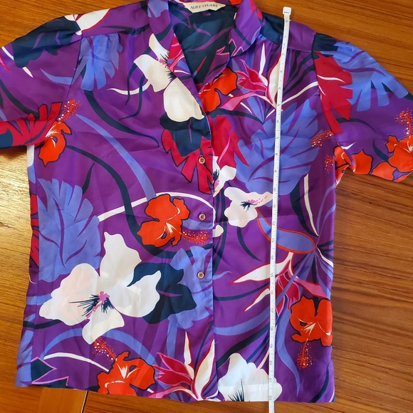 Womens vintage Tropical Hawaiian style 80s purple red blouse medium - Picture 6 of 6